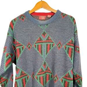 Vintage 90s Cambridge Classics Crewneck Sweater Blue Red Green Cozy Chunky - L